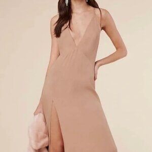 Reformation Estelle Dress Open Back V Neck Nude Sz.M